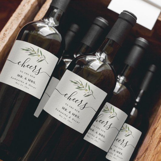 シンプルな水彩画 オリーブグリーンの枝 ワインラベル