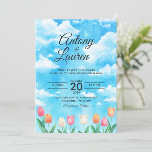 シンプルな水彩色の結婚式招待状 招待状 (スタンド正面)