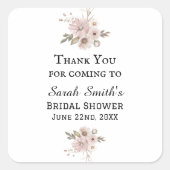 シンプルな水彩花イラストのウェディングシャワーお礼カード スクエアシール (正面)