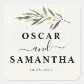 シンプルな水彩 オリーブグリーンの枝 スクエアシール (正面)
