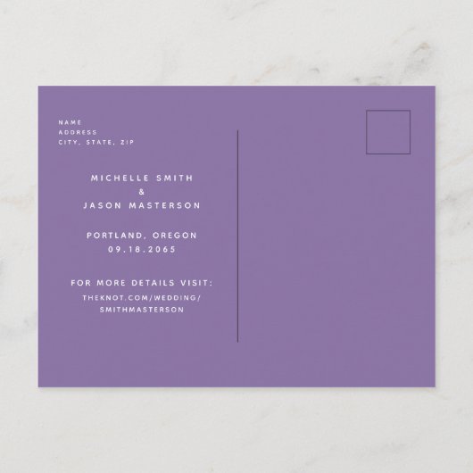 シンプルな水彩 ラベンダー＆葉っぱ おふたりの結婚式のご案内 ポストカード (裏面)