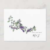 シンプルな水彩 ラベンダー&葉っぱ おふたりの結婚式のご案内 ポストカード (正面)