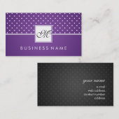 シンプルな水玉模様パターンモノグラムの紫色 名刺 (正面/裏面)