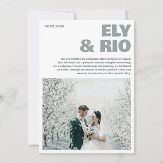 シンプルな海の写真で結婚発表カード 「私たちは内緒で結婚しました」 案内状 (裏面)