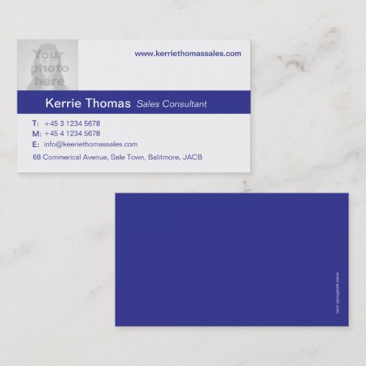 シンプルな海軍及び白い写真の青の背部名刺 名刺 (正面/裏面)