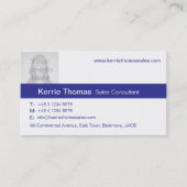 シンプルな海軍及び白い写真の青の背部名刺 名刺 (正面)