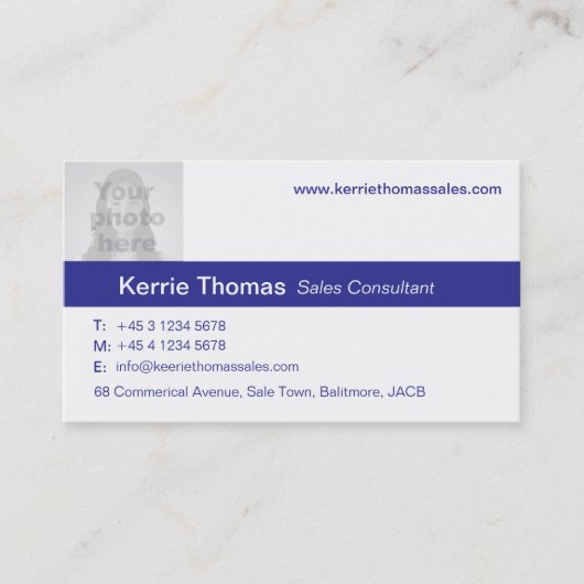 シンプルな海軍及び白い写真の青の背部名刺 名刺 (正面)