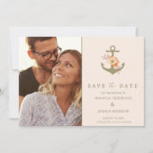 シンプルな海辺のボヘミアンフラワーウェディング・セーブ・ザ・デート 招待状 (正面)