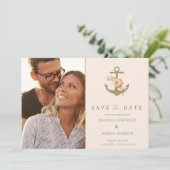 シンプルな海辺のボヘミアンフラワーウェディング・セーブ・ザ・デート 招待状 (スタンド正面)