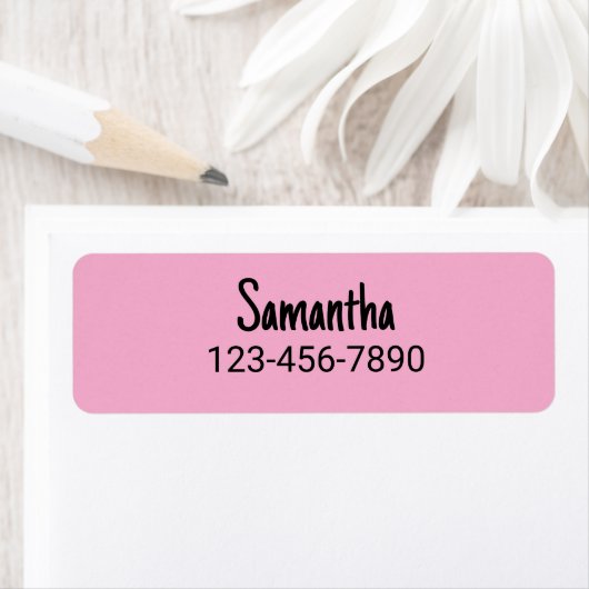 シンプルな淡いピンクとブラックの名前と電話番号ラベル ラベル (インサイチュ)
