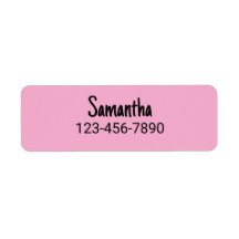 シンプルな淡いピンクとブラックの名前と電話番号ラベル