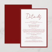 シンプルな深紅の赤い枠のスクリプト結婚式の詳細 エンクロージャーカード (正面/裏面)