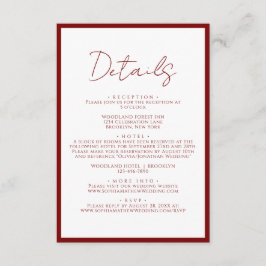 シンプルな深紅の赤い枠のスクリプト結婚式の詳細 エンクロージャーカード