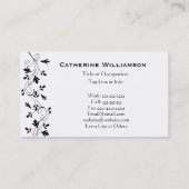 シンプルな渦巻の白黒の花のつる植物のボーダー 名刺 (裏面)