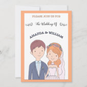 シンプルな漫画風の夫婦イラスト ウェディング 招待状 (正面)