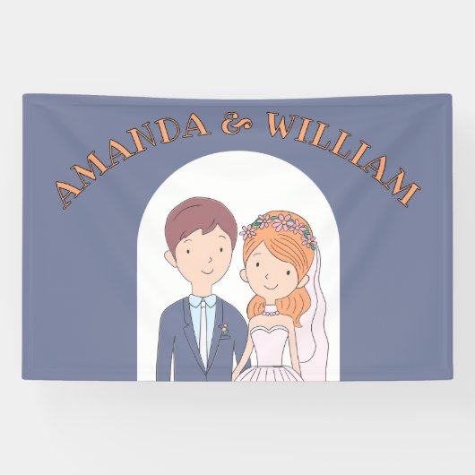 シンプルな漫画風の夫婦イラスト ウェディング 横断幕 (横)