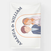 シンプルな漫画風の夫婦イラスト ウェディング 横断幕 (縦)