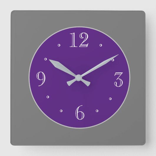 シンプルな灰色と紫の白NOS壁時計 スクエア壁時計 (正面)