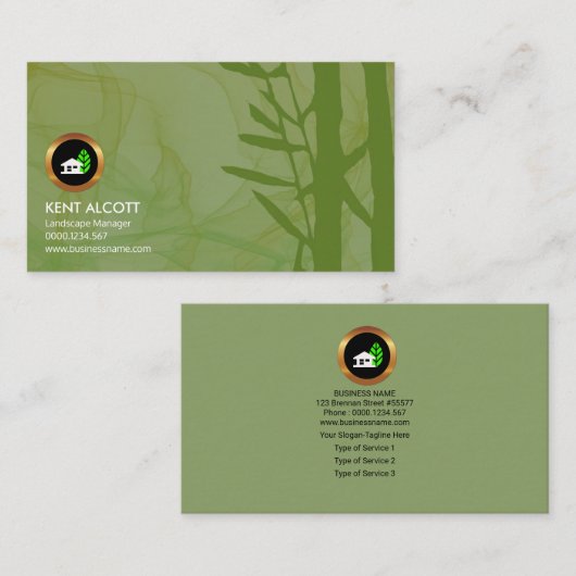 シンプルな煙の緑の群葉の景色のマネージャー 名刺 (正面/裏面)