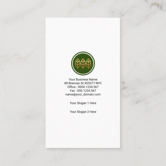 シンプルな煙の緑の群葉の造園家 名刺 (裏面)