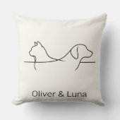 シンプルな猫と犬のカスタムネーム線画 クッション (正面)