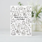 シンプルな猫の落書きの楽しい誕生日カード サンキューカード (スタンド正面)