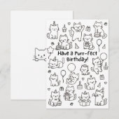 シンプルな猫の落書きの楽しい誕生日カード サンキューカード (正面/裏面)