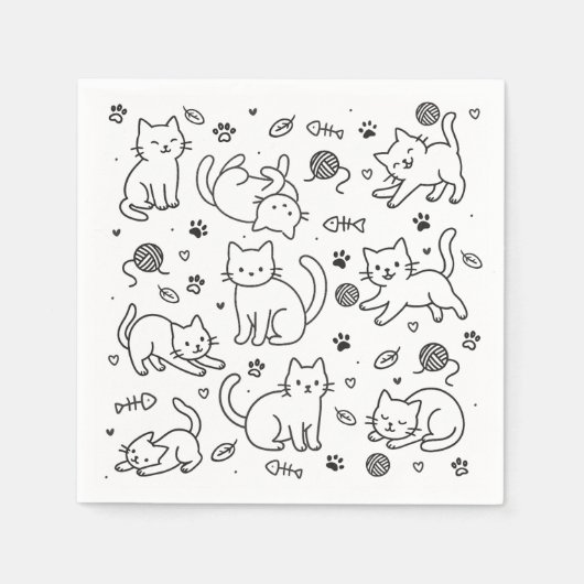 シンプルな猫の落書きペーパーナプキン スタンダードカクテルナプキン (正面)