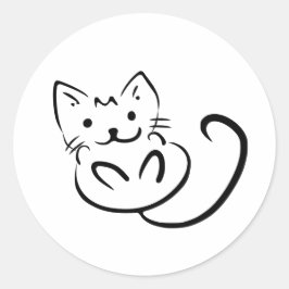 シンプルな猫の輪郭ステッカー - ミニマリスト猫好き ラウンドシール