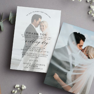 シンプルな現代の写真スクリプトオーバーレイ結婚式 サンキューカード