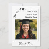 シンプルな現代の写真 卒業した 彼女はやり遂げた サンキューカード (正面)