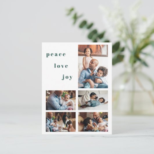 シンプルな現代の家族5人の写真コラージュ シーズンポストカード (スタンド正面)