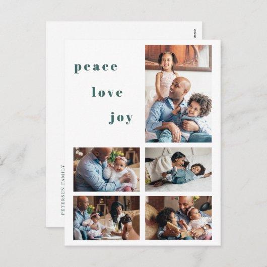 シンプルな現代の家族5人の写真コラージュ シーズンポストカード (正面/裏面)