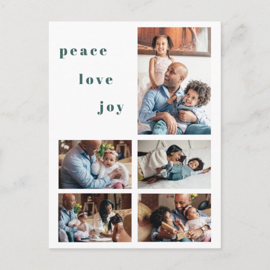シンプルな現代の家族5人の写真コラージュ シーズンポストカード (正面)