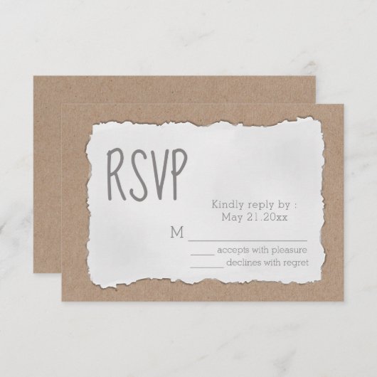 シンプルな現代の破れた紙の段ボール 出欠カード (正面/裏面)