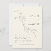 シンプルな田舎風の植物モチーフのフラワーミニマリスト結婚式 招待状 (正面)