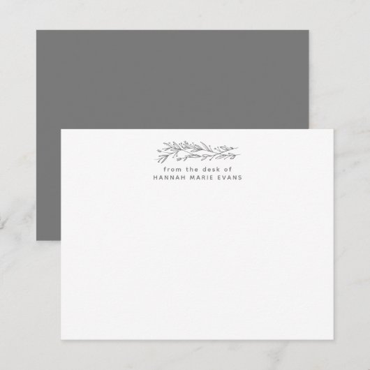シンプルな田舎風デスクグリーン植物 Gray Botanical ノートカード (正面/裏面)