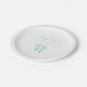 シンプルな男の子のベビーシャワーの大切で青い足跡 ペーパープレート (アングル)