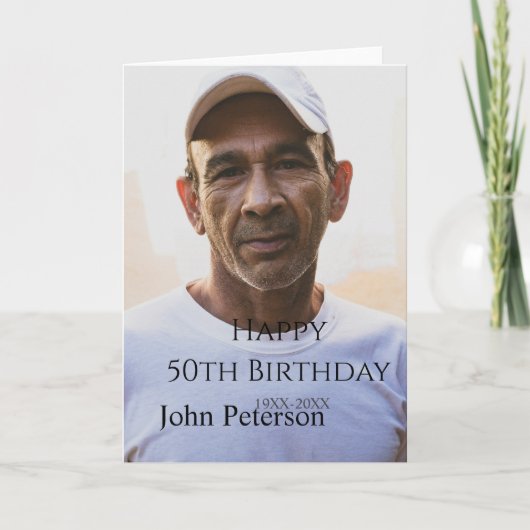 シンプルな男性の50歳の誕生日フォト 名前入り カード (正面)