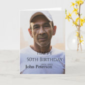 シンプルな男性の50歳の誕生日フォト 名前入り カード (黄色い花)