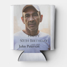 シンプルな男性の50歳の誕生日フォト 名前入り 缶クーラー