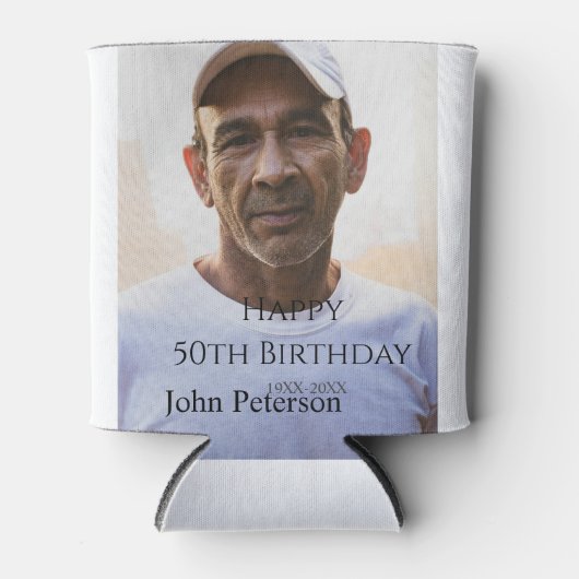 シンプルな男性の50歳の誕生日フォト 名前入り 缶クーラー (正面)
