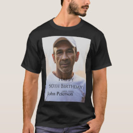 シンプルな男性の50歳の誕生日フォト 名前入り Tシャツ