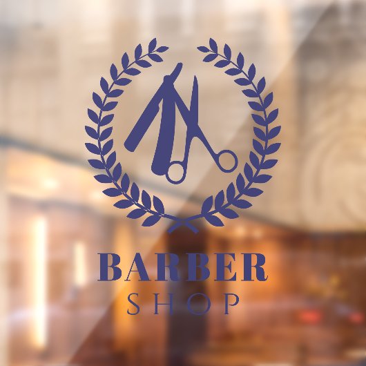 シンプルな男性サロンロゴ カスタムネーム 現代的なネイビー ウィンドウサイン (シート2)