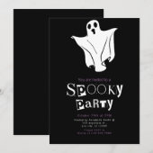 シンプルな白いお化けのミニマリスト・ハロウィンパーティー 招待状 (正面/裏面)