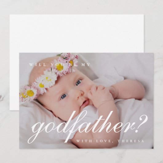 シンプルな白い台本 ゴッドファーザー 提案 フォト 招待状 (正面/裏面)