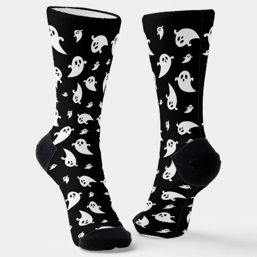 シンプルな白い幽霊柄 かわいいハロウィン ソックス (傾斜あり)
