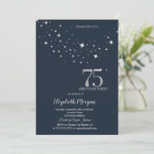 シンプルな白い星の青い75歳の誕生日パーティー 招待状 (スタンド正面)
