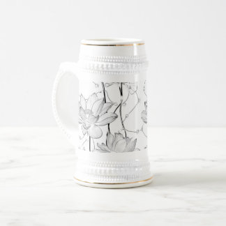 シンプルな白い花のコーヒーマグ ビールジョッキ