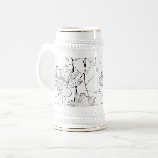 シンプルな白い花のコーヒーマグ ビールジョッキ (正面左)